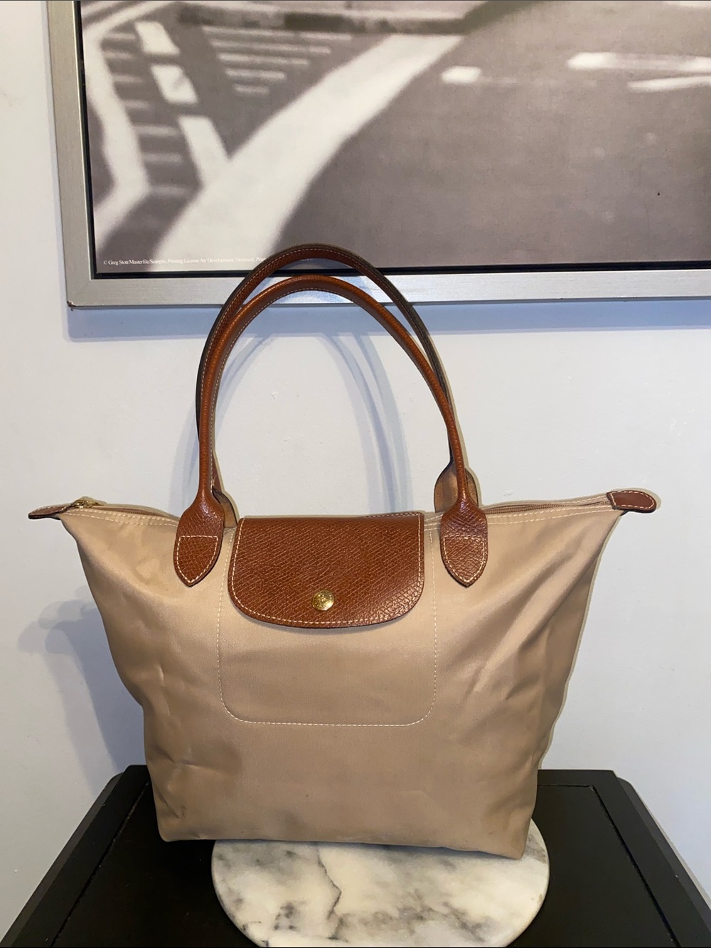 Classic Beige Tote with Brown Trim - Women's Shoulder Bag